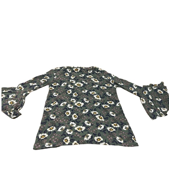 Free People Boho Floral Bell Sleeve XS Green Daisy Print Tunic Peasant Blouse - Picture 2 of 9